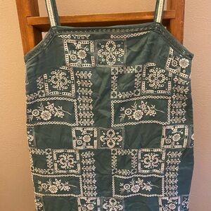 Lucky Brand Teal Sleeveless Top with White Embroidery